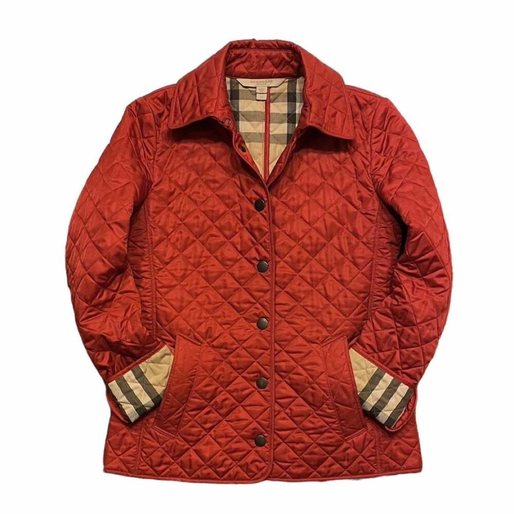 Vintage Burberry Brit Red Quilted Jacket with classic nova check lining Size XS